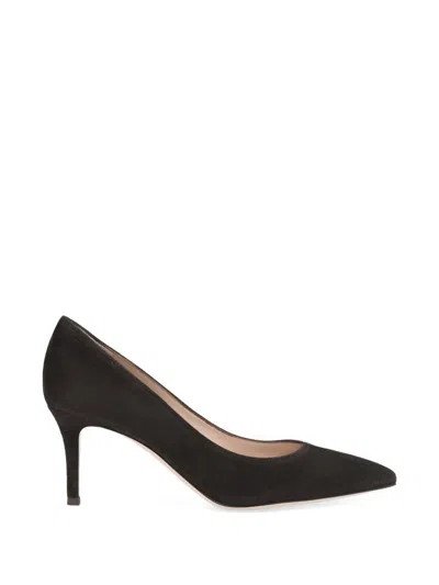 Gianvito Rossi Pointed Toe Heeled Shoes In Silk In Black
