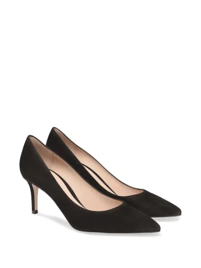 Gianvito Rossi Pointed Toe Heeled Shoes In Silk In Black