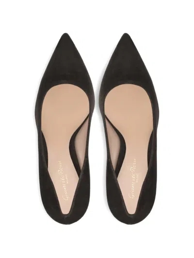 Gianvito Rossi Pointed Toe Heeled Shoes In Silk In Black