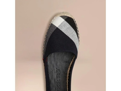 Shop Burberry Check Jute Cotton Espadrilles In Navy Check