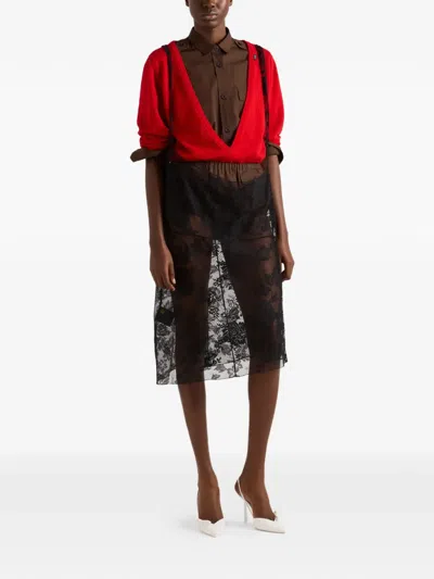 Prada Pullover Aus Kaschmir Mit V-ausschnitt In Red