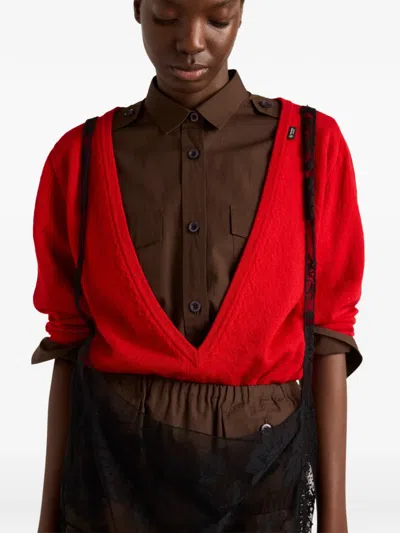 Prada Pullover Aus Kaschmir Mit V-ausschnitt In Red