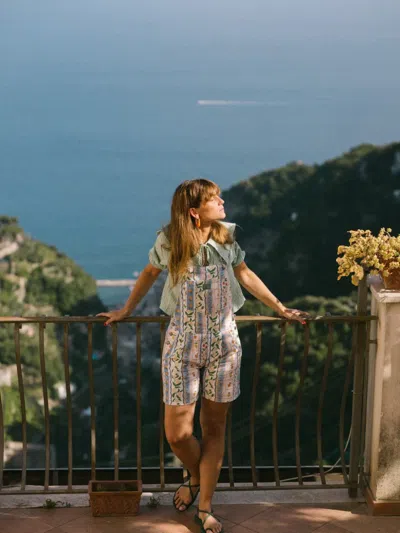 Favorite People Fruit-pattern Adjustable Playsuits In Blue