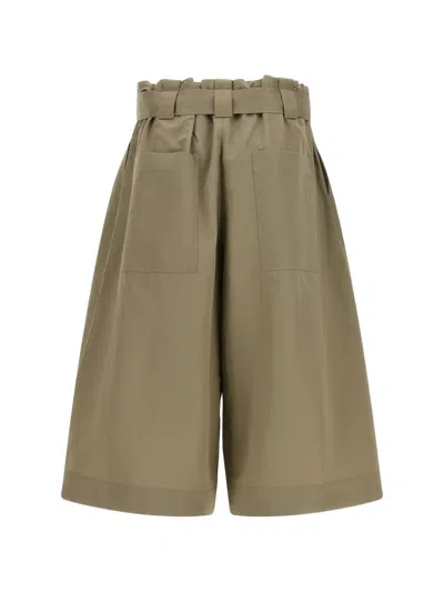 Brunello Cucinelli Pleated Bermuda Shorts Belted Waist Pockets In Green