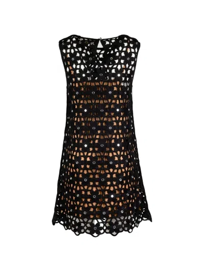 Michael Kors Mirror Embellished Floral Crochet Dress In Black