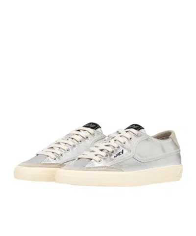 Autry Windscape Low Silver Canvas Suede Cow Leather Rubber Sneakers In Gray