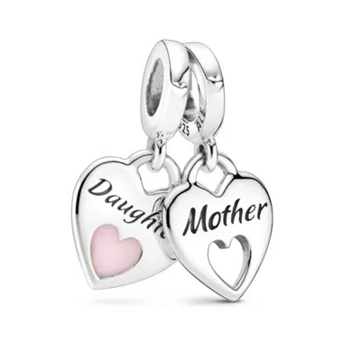 Pandora Sterling Silver Double Heart Split Dangle Charm In Metallic