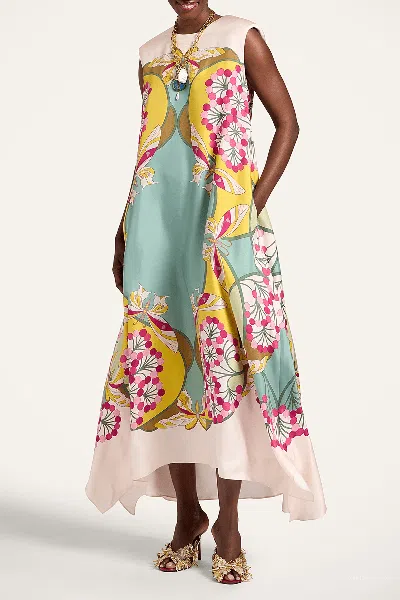 La Doublej San Carlo Belted Printed Silk Maxi Dress In Green