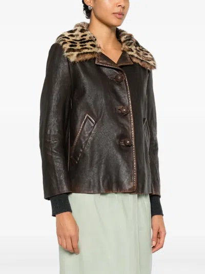 Prada Button-fastening Jacket In Brown