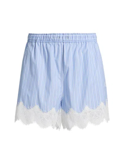 Simkhai Emmie Lace-trimmed Striped Cotton Shorts In Blue