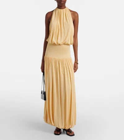 Totême Soft Gathered Halter Midi Bubble Dress In Yellow