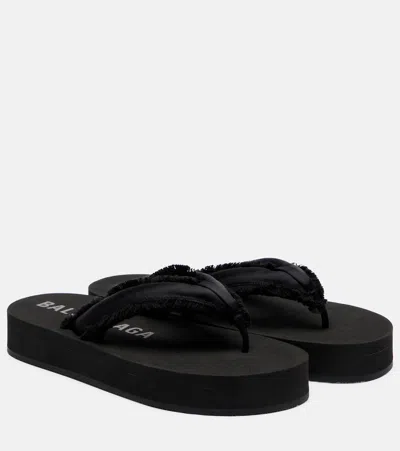 Balenciaga Fringed Strap Logo Embroidered Sandals For Women In Black