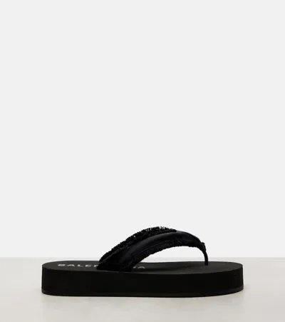 Balenciaga Fringed Strap Logo Embroidered Sandals For Women In Black
