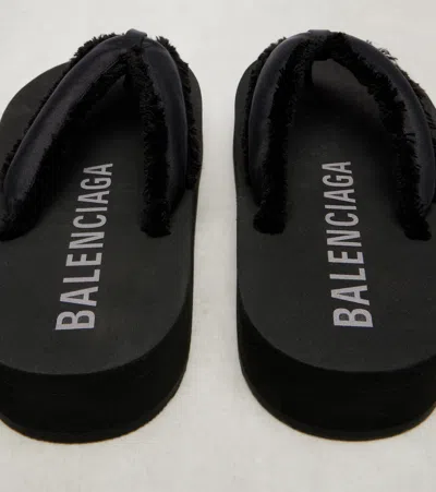 Balenciaga Fringed Strap Logo Embroidered Sandals For Women In Black