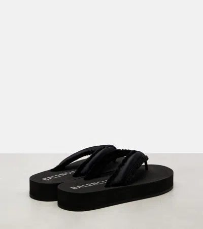 Balenciaga Fringed Strap Logo Embroidered Sandals For Women In Black