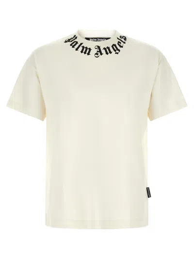 Palm Angels Black Neck Logo Regular Cotton T-shirt In White