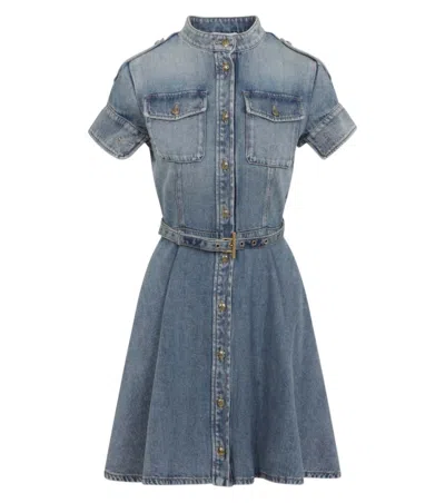 Alexander Mcqueen Mcqueen Stonewashed Denim Mini Dress In Blue