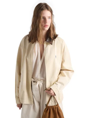 Prada Embroidered Garment-dyed Old Gabardine Blouson Jacket In Blue