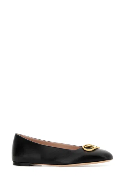 Valentino Garavani Black V Logo Signature Ballerina Flats In Nappa Leather In Multi