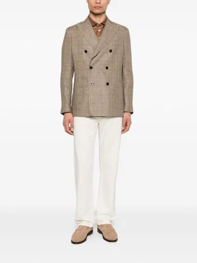 Boglioli Check-pattern Double-breasted Blazer In Brown