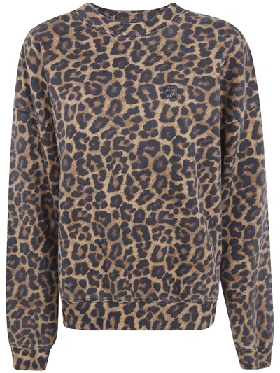 Anine Bing Miles Sweatshirt In Black And Brown Leopard