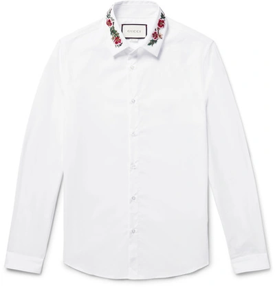 Gucci Slim-fit Floral-embroidered Cotton-poplin Shirt