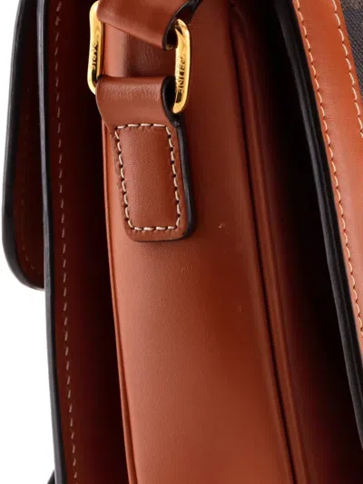 Pre-owned Celine Triomphe Triomphe Coated Canvas Medium Shoulder Bag In Brown