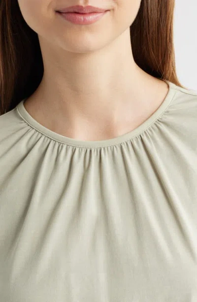 Frame Gathered Cotton Blend T-shirt In Green