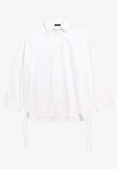 Balenciaga Oversized Button-front Shirt With Drawstring Hem In White