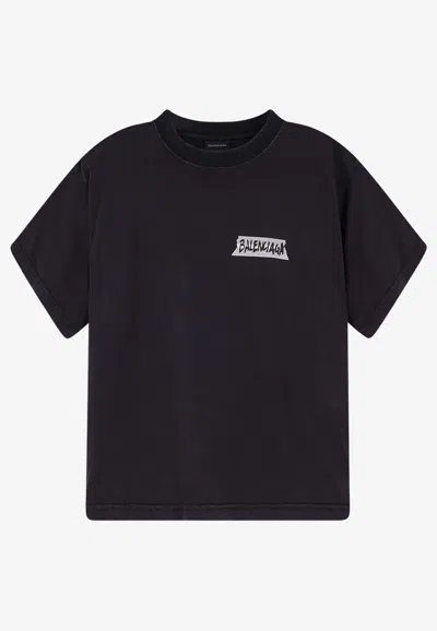 Balenciaga Medium Fit Masking Tape Logo Dry Jersey T-shirt In Black