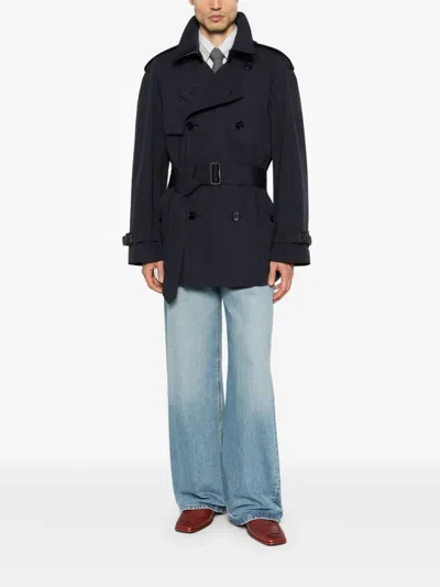 Burberry Double-breasted Coat In Blue