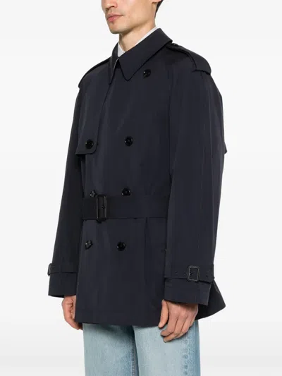 Burberry Double-breasted Coat In Blue