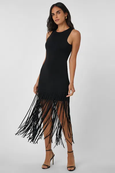 Toccin Margaux Racer Mini Dress With Fringe In Black