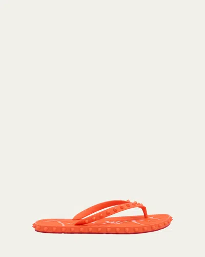Christian Louboutin Loubi Donna Spike Red Sole Flip Flops In Orange