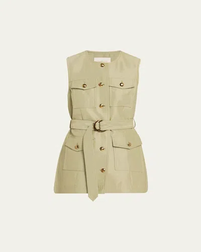 Zimmermann Luna Belted Wool And Silk-blend Vest In Brown