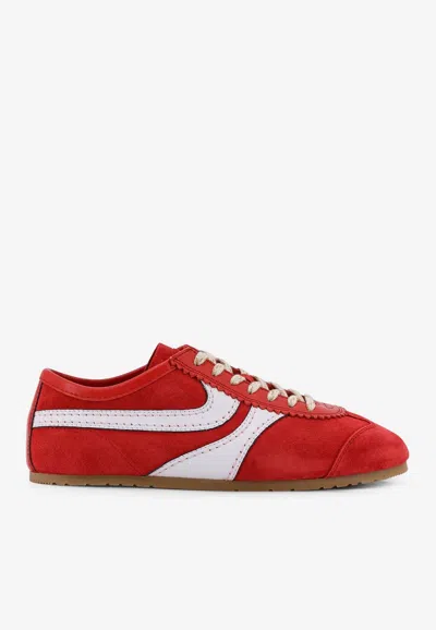 Dries Van Noten 70s Marathon Spirit Suede Low-top Sneakers In Red