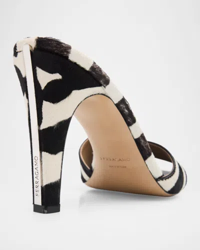 Ferragamo Tatiana Zebra Print High-heeled Sandals In Black