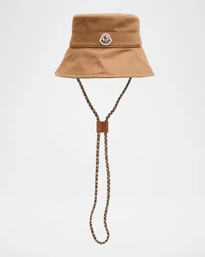 Moncler Logo Patch Drawstring Bucket Hat In Brown