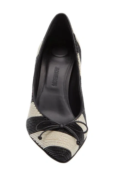 Jacquemus Les Escarpins Tourni 80 Striped Faux Raffia Pumps In Black