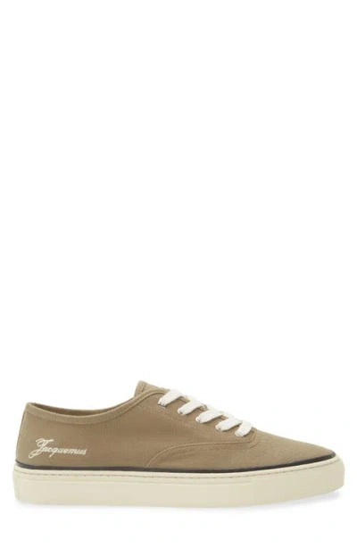 Jacquemus Cotton Low-top Sneakers With Embroidered Logo In Brown