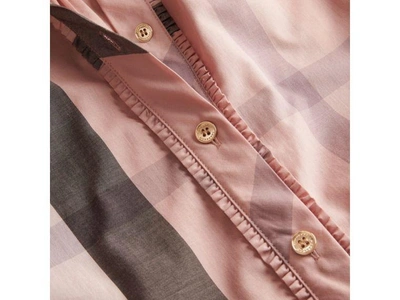 Shop Burberry Check Grandad Collar Shirt In Antique Pink