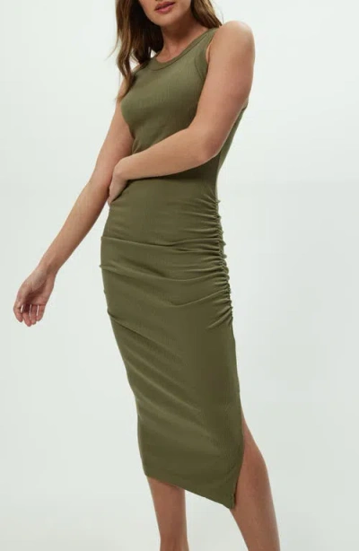 Michael Stars Wren Side Slit Sleeveless Body-con Midi Dress In Green