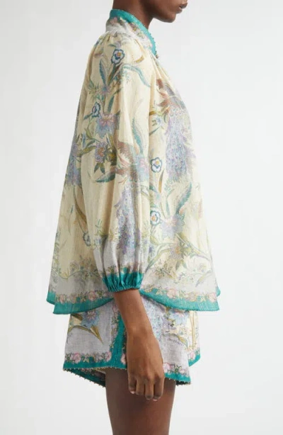 Zimmermann Indra Printed Metallic Cotton And Silk-blend Blouse In Multi