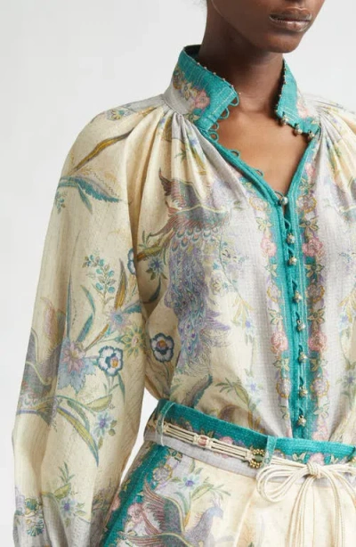 Zimmermann Indra Printed Metallic Cotton And Silk-blend Blouse In Multi