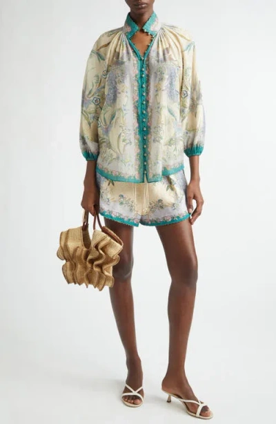 Zimmermann Indra Belted Mid-rise Floral-print Linen Shorts In Multi