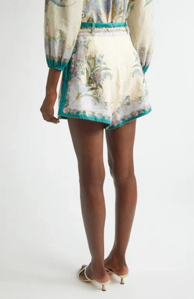 Zimmermann Indra Belted Mid-rise Floral-print Linen Shorts In Multi