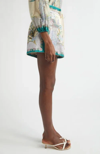 Zimmermann Indra Belted Mid-rise Floral-print Linen Shorts In Multi