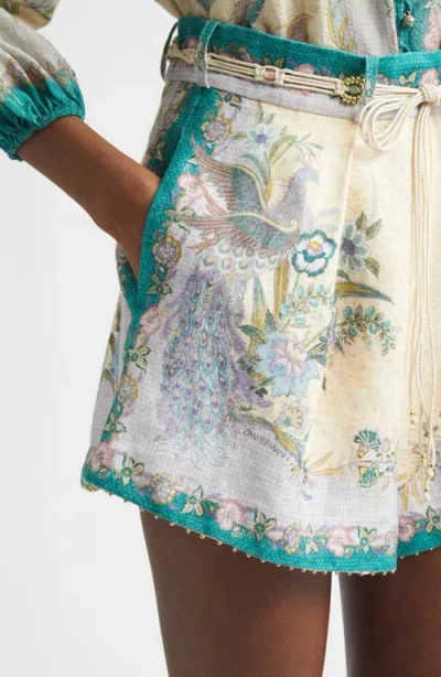 Zimmermann Indra Belted Mid-rise Floral-print Linen Shorts In Multi