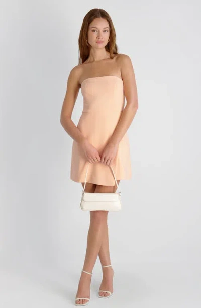 French Connection Whisper Strapless Slit Mini Dress In Neutral