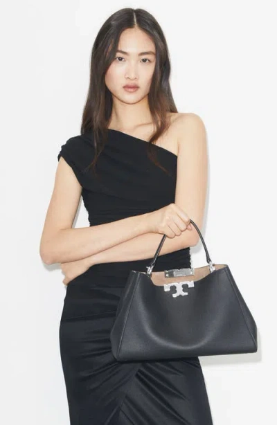 Tory Burch Eleanor Pebbled Leather Satchel Shoulder Bag In Black